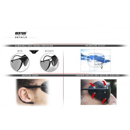 BERTONI Polarized Sunglasses Goggles for Motorcycle mod ALPS 0 2Italy | Polarized Blue Mirror Lenses 