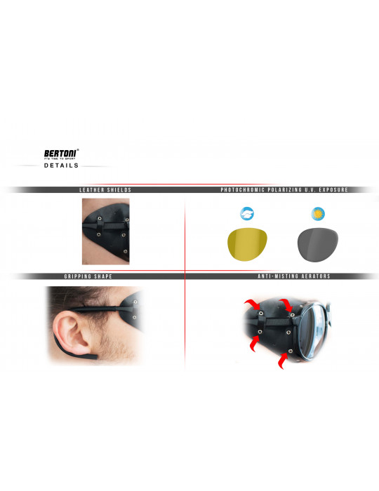 Gafas de Moto Fotocromáticas Amarillas Lentes Polarizadas Conducción Nocturna en Cuero – CORTINA PFTY by Bertoni Italia