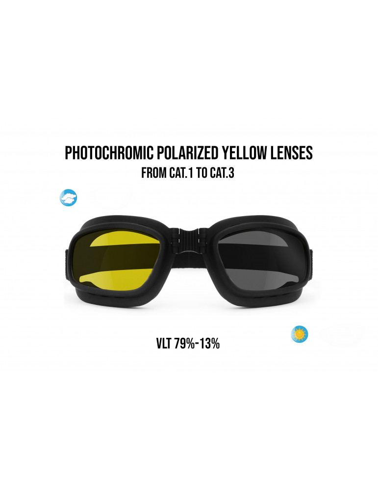 Motorcycle Goggles Photochromic Polarized Yellow Lenses Bertoni P112FTA