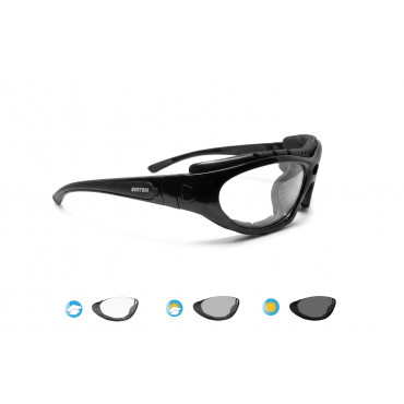 Fotochromatische Motorradbrille mit Gummizug und optischem Clip F366N