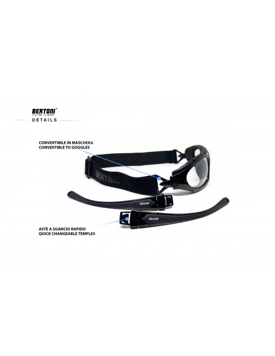Fotochromatische Motorradbrille mit Gummizug und optischem Clip F366N