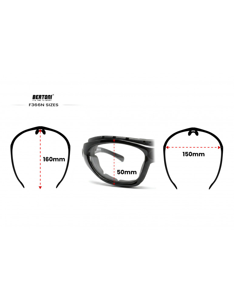 Fotochromatische Motorradbrille mit Gummizug und optischem Clip F366N