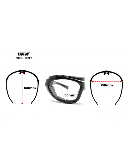 Fotochromatische Motorradbrille mit Gummizug und optischem Clip F366N