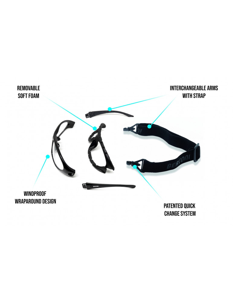 Fotochromatische Motorradbrille mit Gummizug und optischem Clip F366N