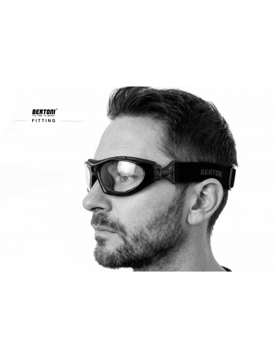 Fotochromatische Motorradbrille mit Gummizug und optischem Clip F366N