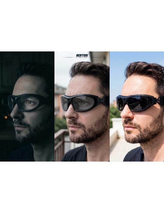 Fotochromatische Motorradbrille mit Gummizug und optischem Clip F366N