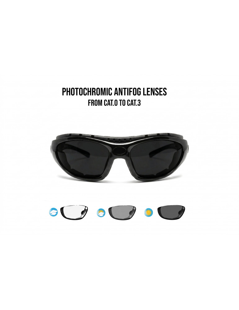 Fotochromatische Motorradbrille mit Gummizug und optischem Clip F366N