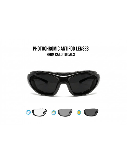 Fotochromatische Motorradbrille mit Gummizug und optischem Clip F366N