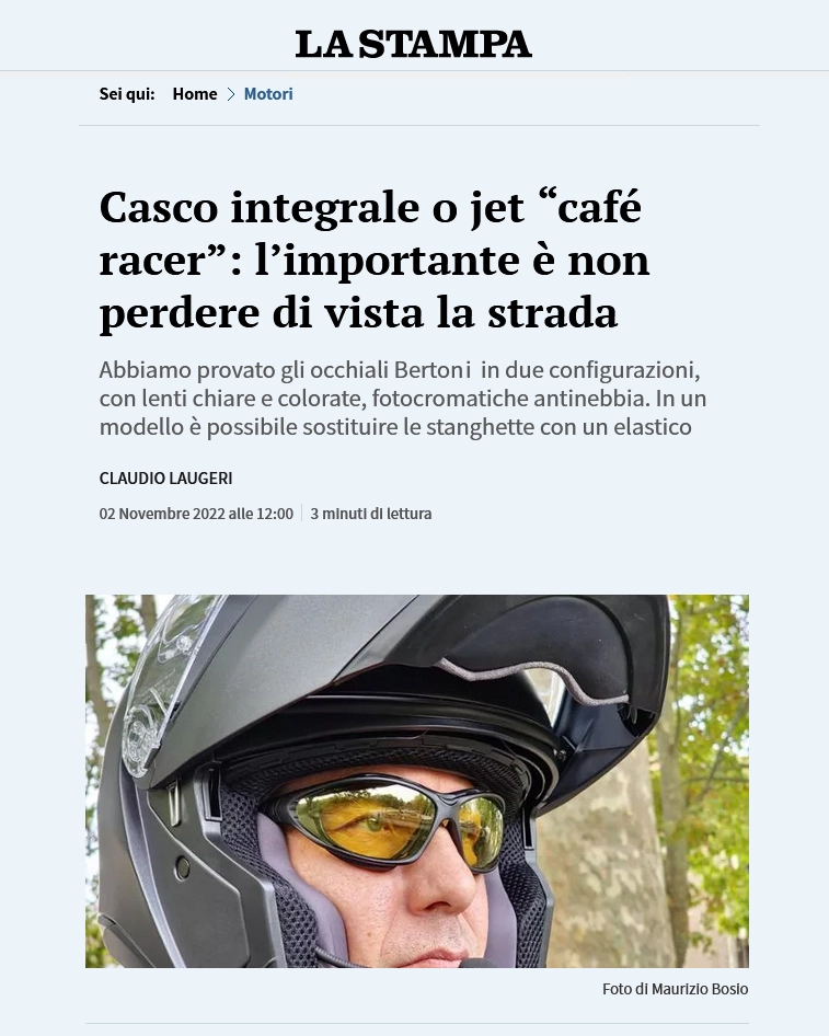Recensione di La Stampa per occhiali moto Bertoni Italy
